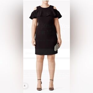 Eloquii Black Cold-Shoulder Ruffle Pencil Dress